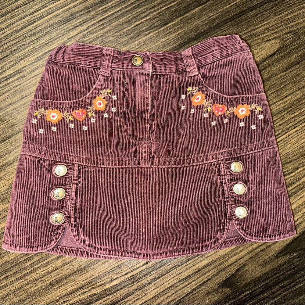 2006 Gymboree Floral Embroidered Corduroy Skirt - Plum